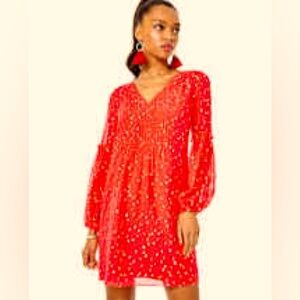 NWT $130 Lilly Pulitzer Cleme Silk Dress Ruby Red, Size 6